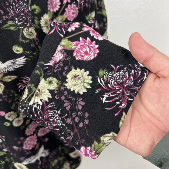 Kensie Blouse Women Extra Small Black Pink Floral All Over Print Long Sleeve - Picture 8 of 13